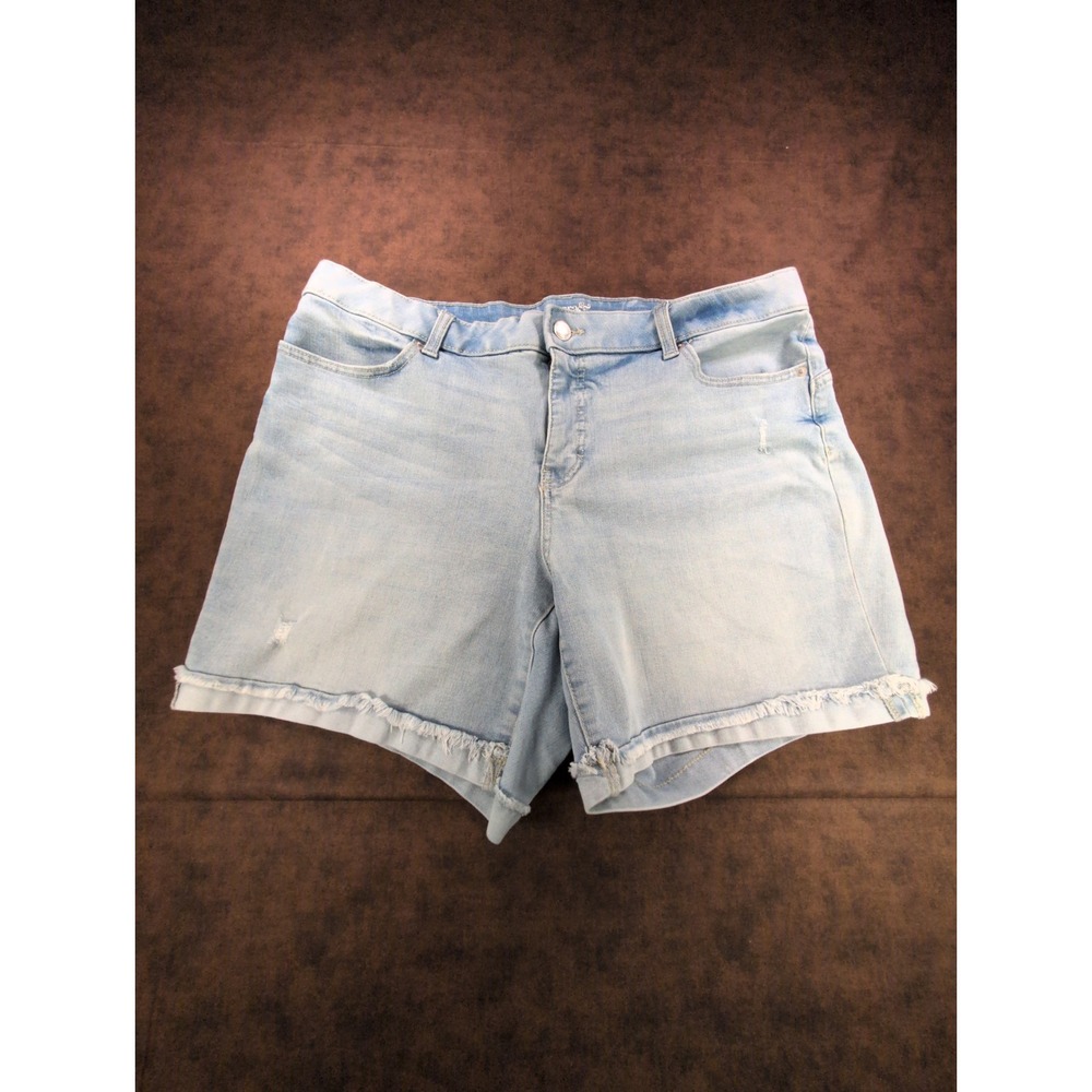 Terra‎ & Sky Light Wash Distressed Fray Hem Cuffed Denim Shorts Plus Size 16W